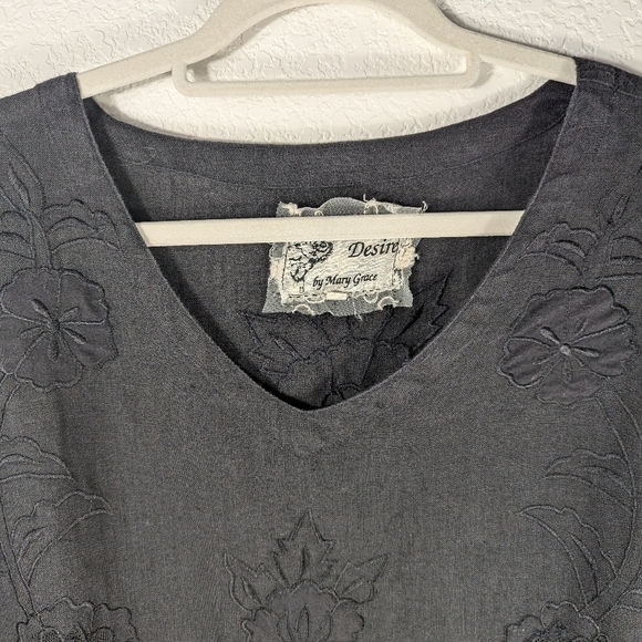 Vintage 90s Heart’s Desire Linen Black Embroidered Boho Cottagecore Dress S - Picture 16 of 16